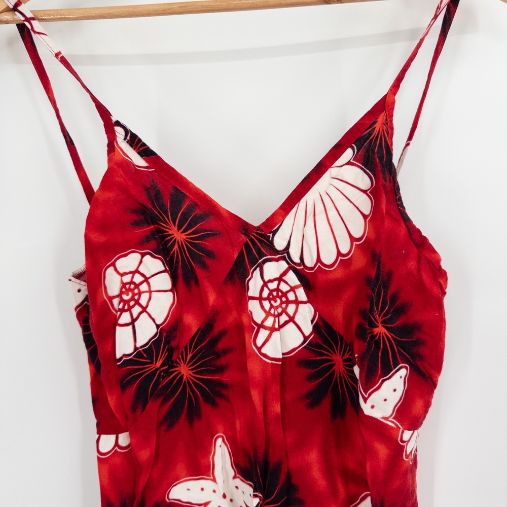 Vintage Y2K Sun Dress Womens L Red Fitted Seashell 90s Tropical‎ Beach Surfer - Picture 9 of 10